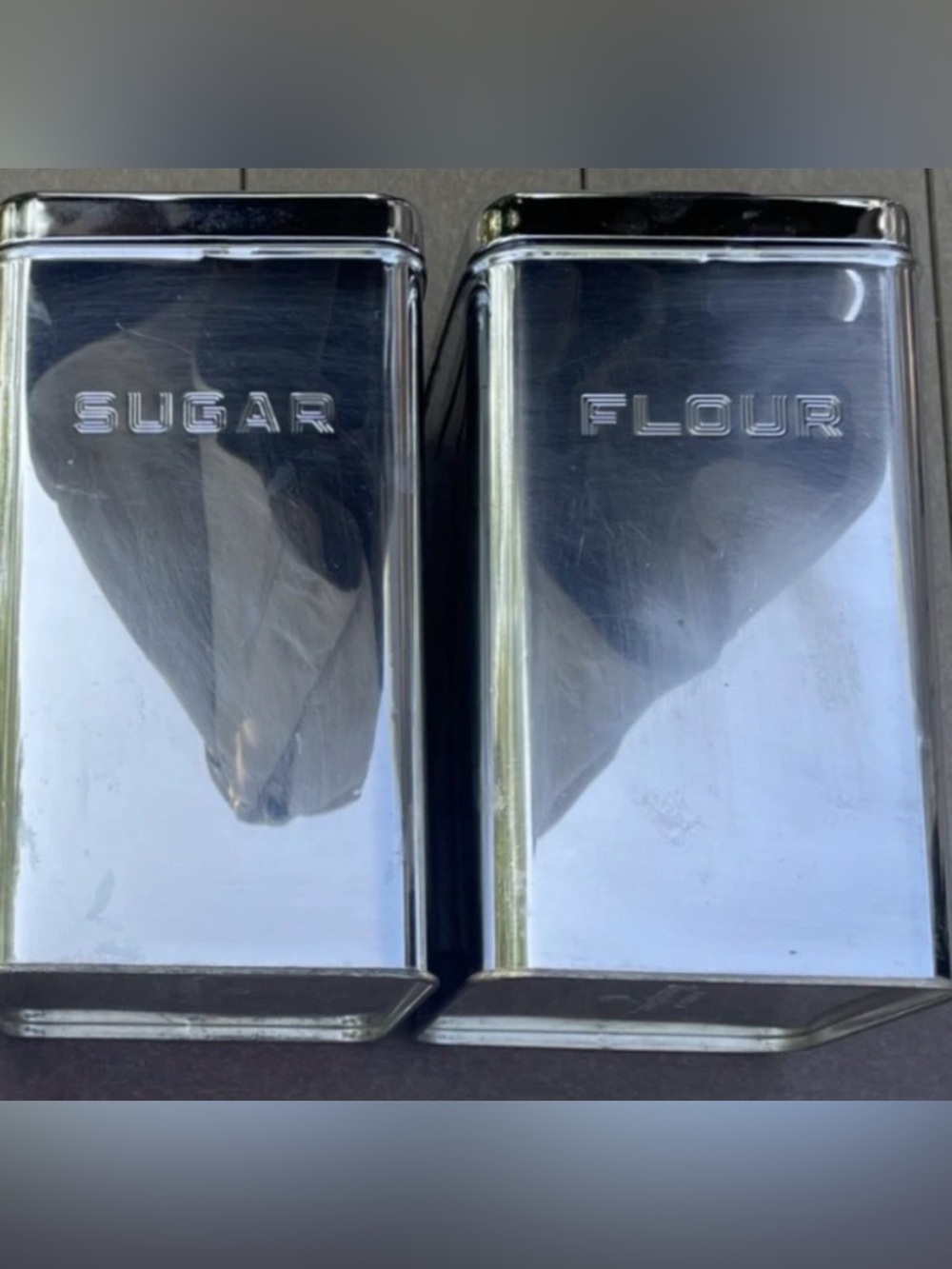 Vintage Chrome Flour & Sugar Canister Set Art Deco Mid Century Kitchen